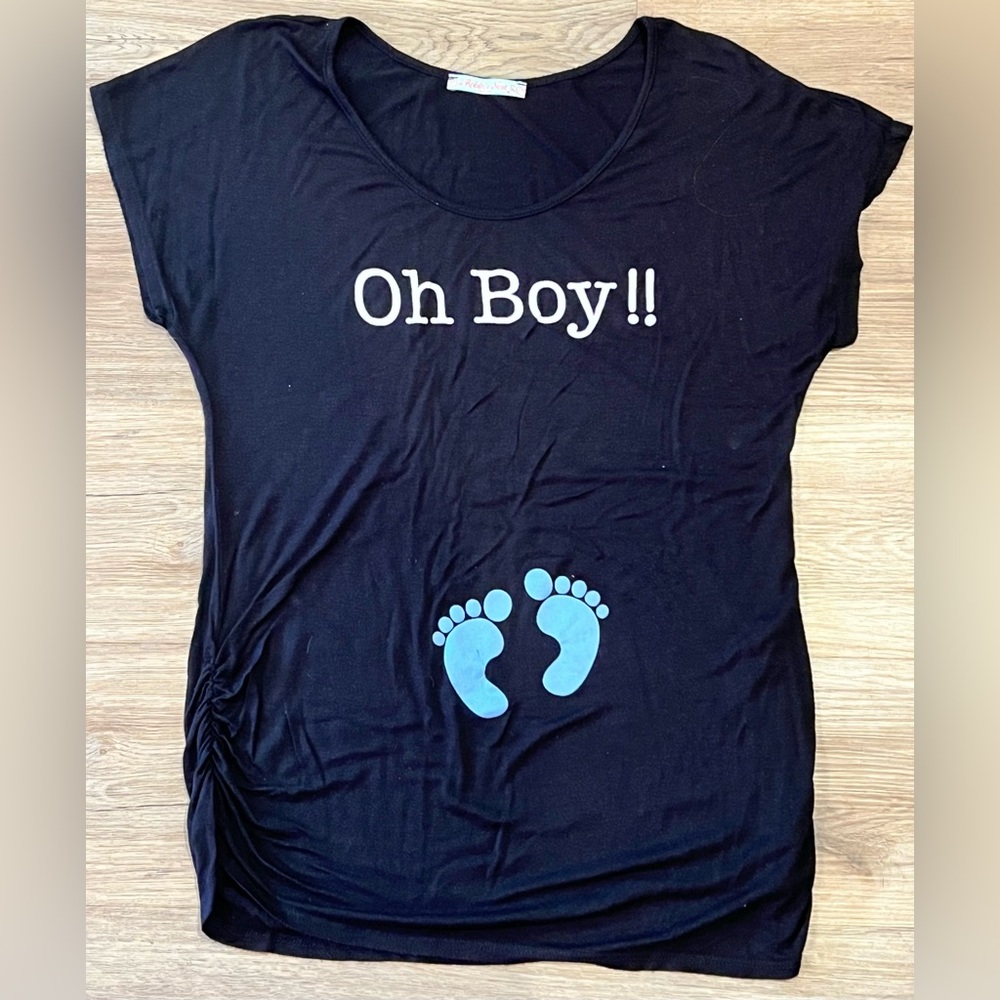 Robin’s Nest Maternity “Oh Boy!” top, black, size Medium